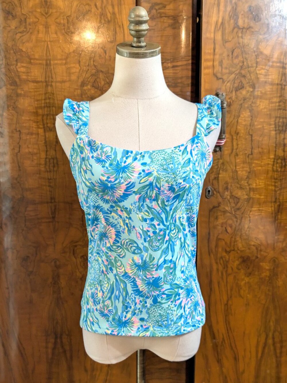 Lilly Pulitzer Luxletic Maribo Bra Tank Surf Blue Coral of the Story Size S